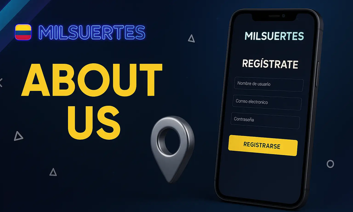 Junto a un marcador de mapa, un teléfono muestra la pantalla de registro de Milsuertes