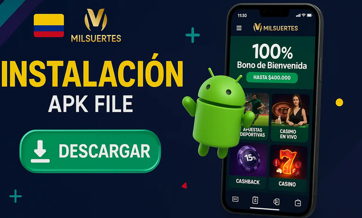 En un teléfono Android, ícono de descarga de APK al lado de la aplicación Milsuertes