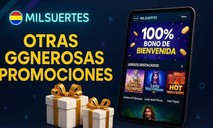 En una tablet con cajas de regalo, bono de bienvenida del 100% de Milsuertes