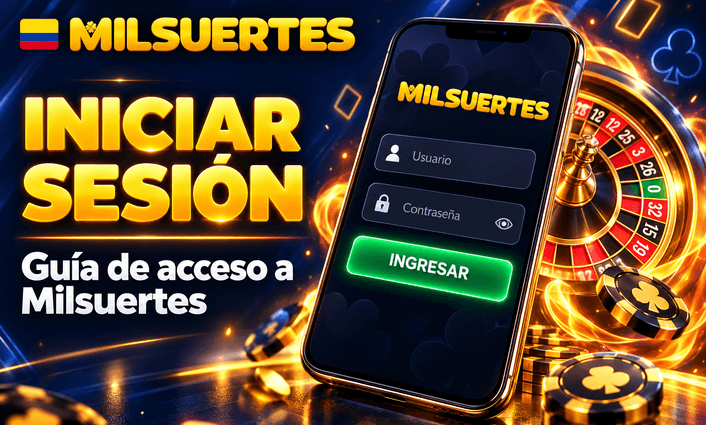 Un teléfono muestra la pantalla de inicio de sesión de Milsuertes junto a una ruleta